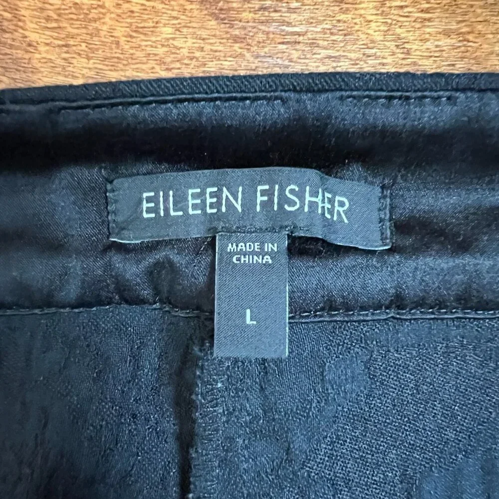 Eileen Fisher Pants Womens Large Black‎ Textured Stretch Ankle Side Zip Cotton L